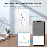 Prise intelligente double standard US Tuya WiFi avec ports de charge rapide USB+Type-C, 15A, prise en charge du contrôle à distance/par la voix/programmation via l'application