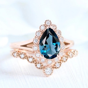 Anillos de Compromiso Vintage con Topacio Azul para Mujer, Conjuntos de Anillos de Boda de Plata de Ley 925 - Product Image 1