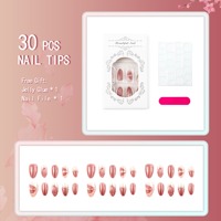 30 faux ongles roses 3D en relief avec nœuds, effet œil de chat français, à presser, avec pointes en strass dorés faits à la main