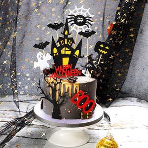 Halloween Cake Toppers Black Castle Bat with Flag Pumpkin Witch Halloween Party Decoration Cake Topper - Product Image 3