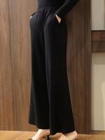 Pantalon droit décontracté pour femme en 100 % cachemire, tricoté, taille haute, avec poches, jambe large, fil pailleté élégant, personnalisé OEM, pour le bureau et le quotidien