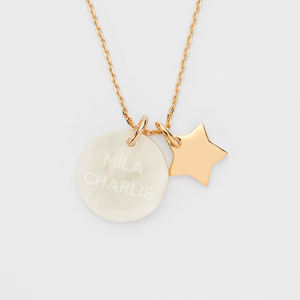 Collar de Acero Inoxidable con <span class=keywords><strong>Estrella</strong></span> para Mujer, Collar Personalizado con Disco Redondo Grabado, Collar con Colgante de Madreperla Personalizado - Product Image 2