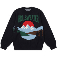 Pull en tricot jacquard personnalisé avec logo, motif montagne et arbre, chaud pour l'automne et l'hiver, inspiré de l'extérieur, col rond, pour homme