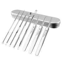 Kit professionnel de traitement de l'acné avec outil Pimple Popper Extracteur de comédons Pince à épiler de différentes formes Le tout dans un boîtier en métal
