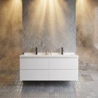 Meuble-lavabo double mural en bois massif blanc, design moderne avec vasques en céramique, meubles de salle de bain