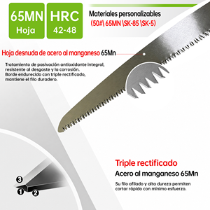 Sierra manual de acero 65Mn con dientes triple afilados, hoja de 270mm, 8TPI, para cortar agua, podar árboles, jardín, frutales, plástico - Product Image 2