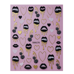 Pegatinas para Uñas con Diseño de Labios Negros y Corazón Y2K, Adhesivos Metálicos con Diseño de Cerezas y Amor para <span class=keywords><strong>San</strong></span> Valentín, Decoración de Uñas Autoadhesiva para <span class=keywords><strong>Manicura</strong></span> DIY - Product Image 4