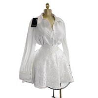 Ensemble robe et jupe pour femme, chemise à manches longues en dentelle blanche tendance, patchwork, nouvelle collection automne, élégante, jupe courte en dentelle, ensemble jupe 2 pièces