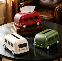 Ensemble de boîtes à mouchoirs de bureau en forme de bus - Figurine miniature créative pour la maison, le salon, la table et la boîte à papier toilette
