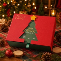 Boîte cadeau pliable personnalisée en carton rouge ivoire découpé sur mesure, motif sapin de Noël, avec fenêtre et dorure à chaud, certifiée FSC, directement de l'usine