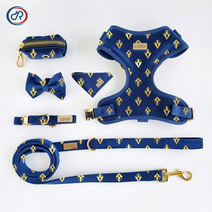 OKKPETSデザイナー調整可能犬用ハーネスカスタムベルベットペットハーネス & リーシュセット金箔プリント - Product Image 1