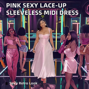 Vestido de Fiesta Sexy para Mujer, Color Rosa, con Cordones, Estampado de Puntos, Cintura Imperio, Silueta Lápiz, Tirantes Finos, Sin Mangas, Diseño con Espalda Descubierta - Product Image 2