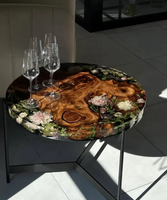Table basse luxueuse, élégante et écologique en résine époxy et bois de noyer massif, table à fleurs au design pour hôtels