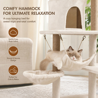 Stock Pologne Arbre à chat en peluche crème 137 cm avec panier-lit doux, niche privée, jouet suspendu et poteau en sisal, livraison rapide UE