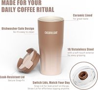 Gobelet isotherme en acier inoxydable avec revêtement en céramique, double paroi, isolation sous vide, tasse à café de voyage avec deux couvercles anti-fuite, porte-gobelet pour voiture