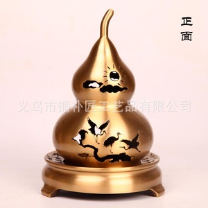 Brûleur d'encens chinois classique en laiton en forme de gourde, ornement porte-bonheur, brûleur d'encens en bois de santal, grue creuse créative - Product Image 4