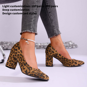 Nouvelle conception de chaussures à talons hauts sexy pour femme, luxe, bout rond fin, <span class=keywords><strong>en</strong></span> daim synthétique, imprimé léopard, talon épais K9913 - Product Image 3