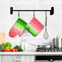Set siliconen ovenwanten en pannenlappen met aangepast logo, watermeloen-design, hittebestendig, voor bakken, BBQ en koken