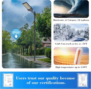 Lampadaires LED solaires extérieurs de 600W <span class=keywords><strong>avec</strong></span> <span class=keywords><strong>télécommande</strong></span> étanche 6000K ABS pour lampe de route de maison de cour de jardin IP66 - Product Image 5
