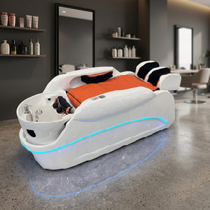 Fauteuil de lavage contemporain pour salon de coiffure, inclinable, avec massage, lumière LED et bassin en céramique - Product Image 1