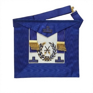 Delantal Masónico de Gran Maestro de Ceremonias para Portador de Espada, Azul, Bordado, con Marca de Agua, Cinta de Seda, Cuero, Insignias y Cuentas, Sin Níquel - Product Image 1