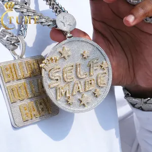 Colgante de disco grande de rapero personalizado, joyería ostentosa de lujo de Hip Hop, collar 3D con letra personalizada y cadena de eslabones cubanos