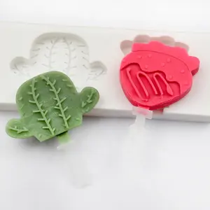 Molde de silicona para helado con diseño de cactus y fresa, bandeja de hielo de 2 orificios, fabricación de manos libres de BPA, 312