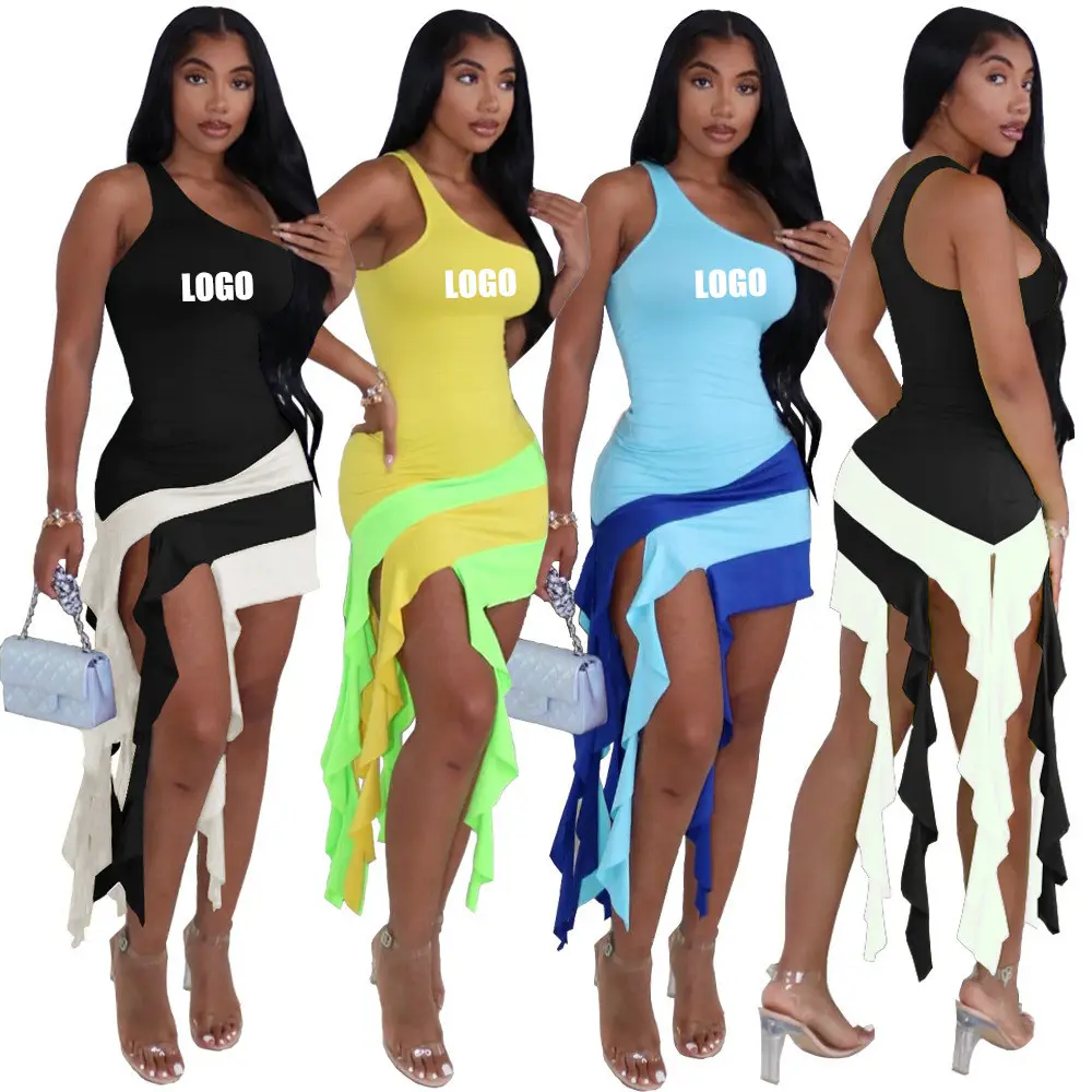 2024 Mode Neues Kleid Patchwork Farbe Kurze Quaste Benutzer definierte Logo Kleider Frauen Sexy Kleider Frauen