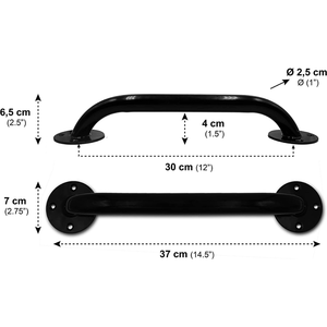 Bathroom <b>Grab</b> <b>Bar</b> 30 cm (x2 pcs), Bathroom Safety Handle, Black Bathroom Support <b>Bar</b> PEPE P30007 - Product Image 2