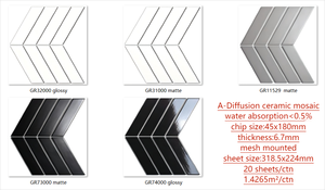 Mosaïque de carreaux de céramique en porcelaine décorative pour mur intérieur, dosseret de cuisine, <span class=keywords><strong>gris</strong></span>, <span class=keywords><strong>chevron</strong></span>, mat, glacé, 318,5x224 mm - Product Image 2