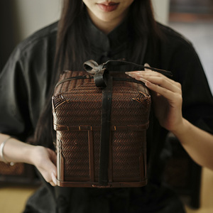 Caja de té de bambú tejida a mano de estilo japonés, cesta de almacenamiento para utensilios de té, caja de té portátil para sala de té en casa, taza y - Product Image 3