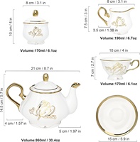 Service à café turc en céramique de style britannique de 22 pièces, 860 ml, nouveau service à thé et à café en porcelaine fine avec support en métal doré en forme de tulipe