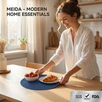 Set de table rond en PVC tressé Meida, imperméable, résistant à la chaleur, lavable, pour cuisine et salle à manger, vente en gros, fournisseur en vrac