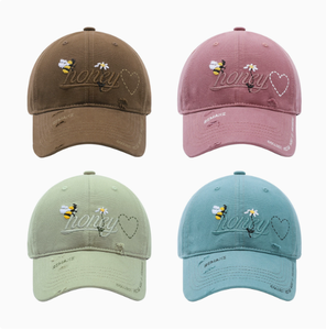 หมวกเบสบอลเนื้อนุ่มพร้อมลายปักผึ้งและดอกไม้ หมวกลำลองแบบปรับได้ - Product Image 5
