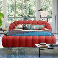 Lit à bulles Bobois Viral, lit double en tissu velours Teddy, design moderne minimaliste haut de gamme pour chambre à coucher