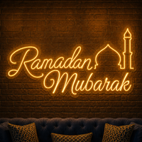 Enseigne néon LED personnalisée Ramadan Mubarak, enseigne lumineuse Ramadan Kareem, néon flexible 3D en forme de mosquée pour la décoration murale de fête musulmane