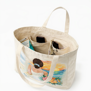 Custom design Beige Color Wholesale <b>Large</b> Beach Cotton Canvas Tote <b>Bag</b> With Custom Logo Printing for <b>Shopping</b> - Product Image 4