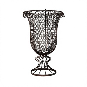 French Iron <b>Wire</b> Round Shaped Garden Urn Rusted Antique Finished Farmhouse Decoration Garden Urn - Product Image 1