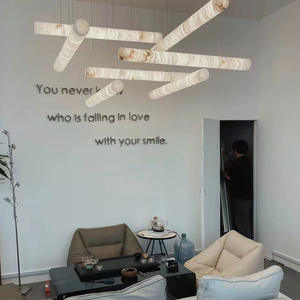 Lustre décoratif moderne de luxe en laiton et marbre Lumières suspendues à haut plafond en albâtre naturel <span class=keywords><strong>Colonne</strong></span> circulaire moderne - Product Image 4