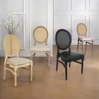Chaise de salle à manger en bois massif de style français, dossier ovale en rotin antique, siège rembourré, mobilier traditionnel pour la maison et l'hôtel