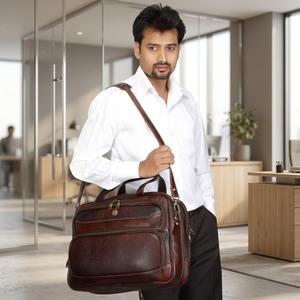Genuine <b>Leather</b> Office Laptop <b>Briefcase</b> Polished Finish High-Demand Eco-Friendly Luxury Simple Portable Lightweight Nylon - Product Image 1