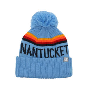 Bonnet tricoté personnalisé avec logo brodé, doublure satinée OEM, vente en gros, design couleur brillante, unisexe, avec pompon, pour l'hiver - Product Image 3