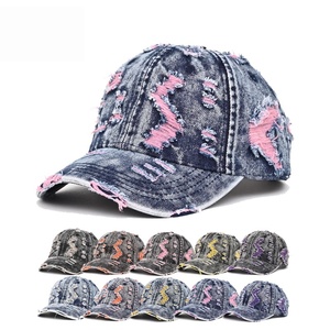 Gorra Personalizada con Logotipo Personalizado, Gorra de Béisbol de Mezclilla con Agujeros Coloridos, Gorra de Sol de Algodón Lavado, Gorras Vintage de Estilo Urbano para Hombre - Product Image 1