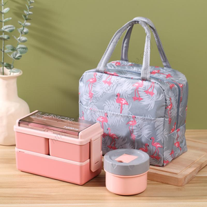 Boîte à lunch en plastique pour étudiants, double compartiment avec sac isotherme, ensemble de tasses à soupe, facile à nettoyer, compatible micro-ondes, vente en gros LXM116 - Product Image 3