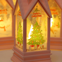 Lanterne LED de Noël vintage style église avec imprimés festifs pour décoration rustique – Lampe de nuit en forme de grand clocher