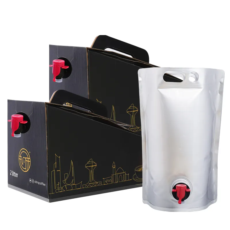 Meyve suyu sıvı şarap içecek kahve için vana çanta ambalaj ile kutuda özel lamine 5L 10L BIB çanta