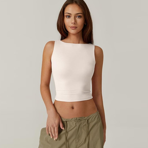 Haut court sexy Y2K pour <span class=keywords><strong>femme</strong></span>, personnalisé en usine, dos ouvert, sans manches, col rond, coupe ajustée - Product Image 2
