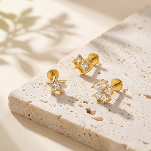 Gold Internal Thread Earrings G23 <strong>Titanium</strong> Alloy Cherry Leaf Lip <strong>Stud</strong> Fashion Women's Style Daily Life Wear Piercing Jewelry - Product Image 3