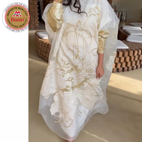 Ensemble de 2 robes longues en brocart moyen-oriental avec doublure, style Boubou Dashiki, pour femmes africaines, mariée, en maille, avec manches en fourrure de mouton