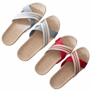 Zapatillas de lino de verano para mujer, zapatos planos, sandalia